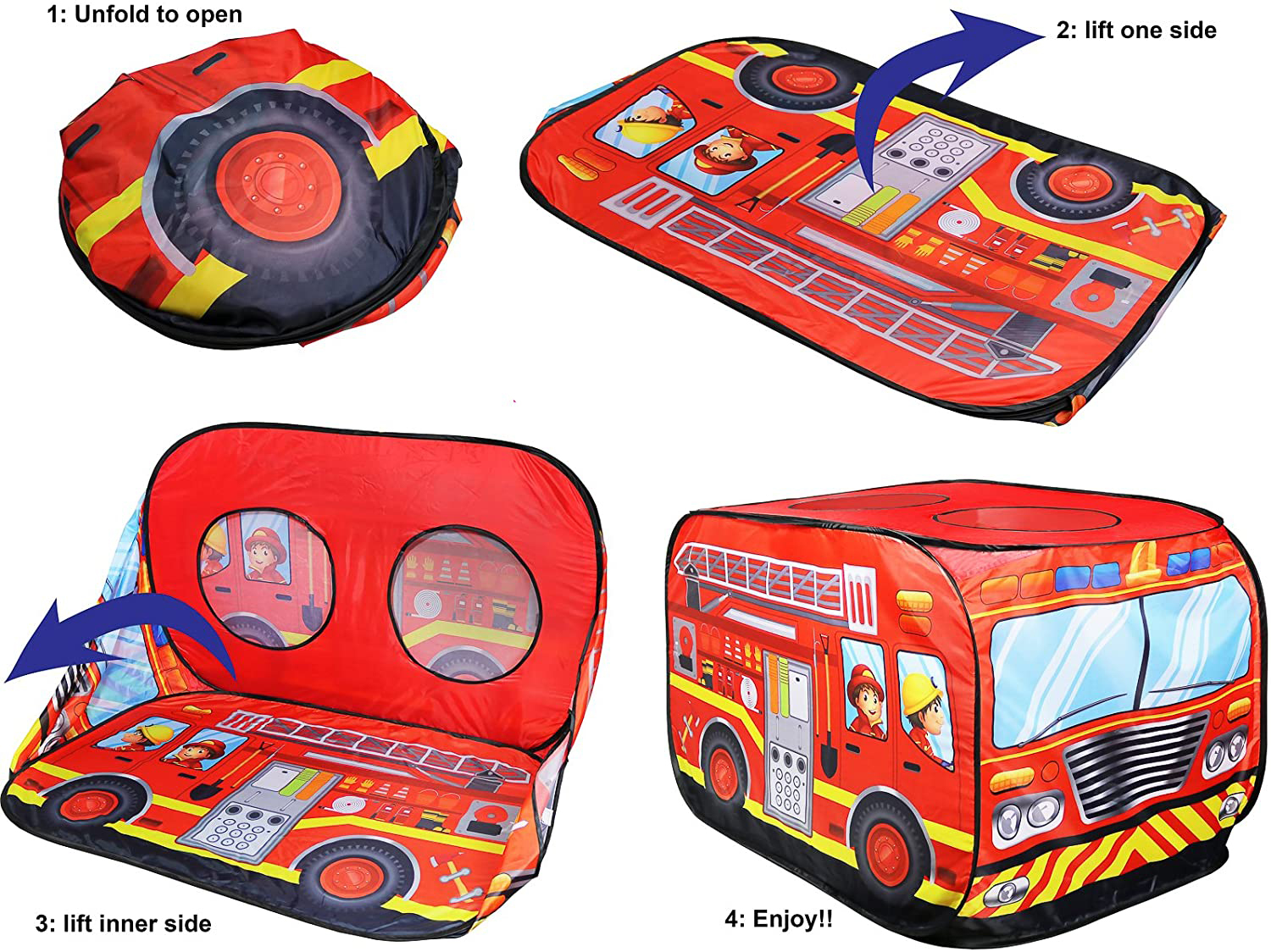 Fire Truck Pop Up Play Tent for Kids 